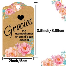 Kraft Gracias Wedding Favor Gift Thank You Tags with Hanging Strings 2 x 3.5 Inch - Bouquet Gracias Spanish Wedding Favor Gift Tags for Wedding Invitation Bridal Shower Thanksgiving Day Labels 50 Pack