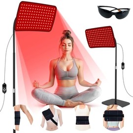 Terapia de luz roja para cuerpo y cara, 135 LED 660 nm 850 nm lámpara de terapia de luz infrarroja con soporte, panel flexible de terapia de luz roja y cinturón de terapia de luz roja portátil