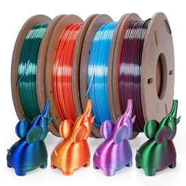 Kretrum Silk Dual Color 3D Printer Filament Bundle, 1.75 mm Color Changing PLA Bundle, 4 Spools 250g Each (Rose & Blue, Red & Gold, Violet & Green, Blue & Green)