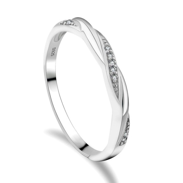 GULICX Skinny 925 Sterling Silver & Cubic Zirconia CZ Wedding