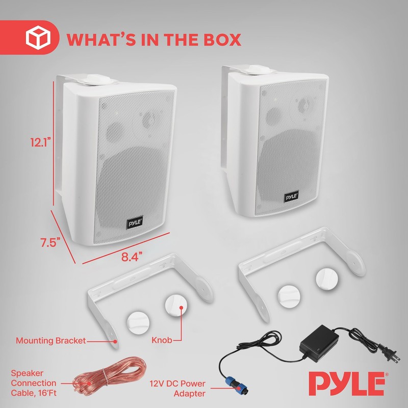 Pyle 6.5 Inch Wall Mount Waterproof Speaker System for Indoor