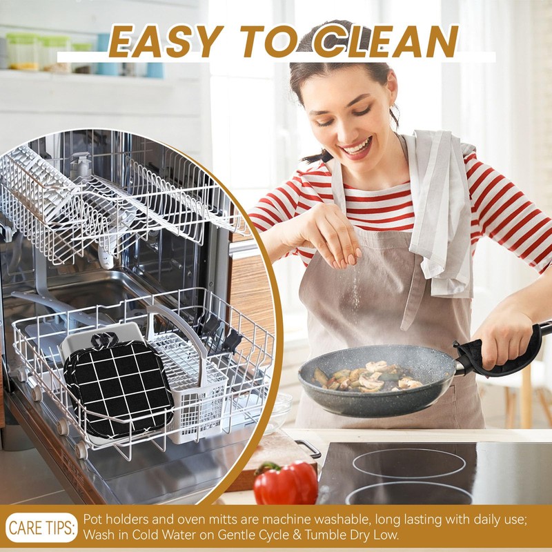 6 PCS kitchen pot holders, Black checkered pot holders for