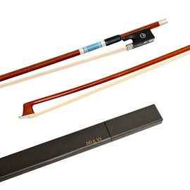 MI&VI NB-545 Brazilwood Violin Bow 4/4 (Full Size) with Bow Case Included | Blue Tinsel | Full Mounted | Natural Horse Hair | Balanced Weight (Blue)