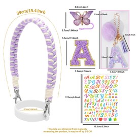 Stanley - Juego de accesorios de copa para botellas de agua de 30 onzas y 40 onzas, correa de asa, dije de letra, calcomanía y cubierta de pajita de mariposa (morado)
