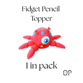 Alien Squid Pencil Topper 🛸 Articulated 3D Printed Fidget | ADHD Swivel Spinner | Sensory & Anxiety Relief | Ideal Party Favor | Unique Desk Gift (Red)