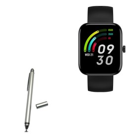BoxWave Stylus Pen Compatible with itel Smartwatch 1ES - DualTip Capacitive Stylus, Fiber Tip Disc Tip Capacitive Stylus Pen - Metallic Silver