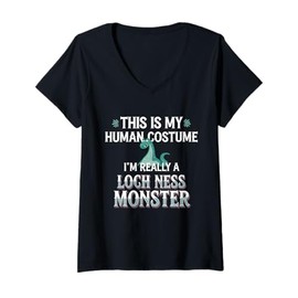 Womens This Is My Human Costume I'm Really A Loch Ness Monster V-Neck T-Shirt