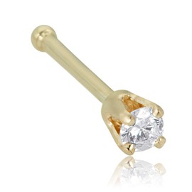 AVORA 14K Yellow Gold 0.025 CT (1.8mm) Genuine Diamond Nose Ring Body Jewelry (22 Gauge)