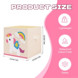 Decalsweet Kids Cube Storage Box,Foldable Toy Organiser Box with Handles for Girls Boys,Lightweight Cube Storage Bin for Bedroom Nursery Living Room,33*33*33cm(Unicorn)