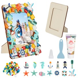 Xishoyen Mosaic Picture Frame Craft Set Children, Craft Girls 5 6 7 8 9 10 Years, DIY Mosaic Craft Set Children, Wooden Picture Frame Craft Set, Mosaic Picture Frame for Boys Girls Gifts (Blue)