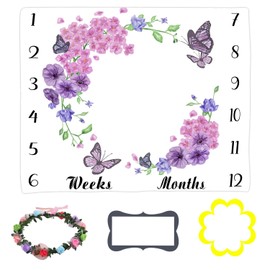 LYLYCTY Baby Age Blanket Purple Floral Butterfly Baby Monthly Milestone Blanket Newborn Photo Baby Memory Blanket for Girls 48x40 Inch Baby Growth Chart Swaddling Blanket BTLSLY635