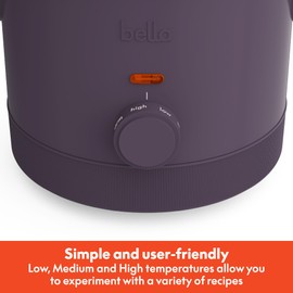 bella 1.5 Qt Slow Cooker with 3 Heat Manual Control, Ceramic Nonstick Coating, Dishwasher Safe Stoneware Pot and Tempered Glass Lid, Tangle Free Cord Wrap & Cool Touch Handles, Plum