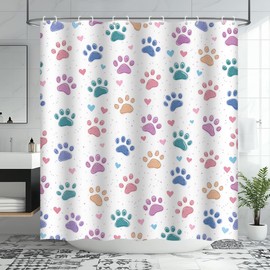 JEJOMEAG Dog Paw Shower Curtain Cute Colorful Paws Print Pet Fabric Bathroom Decor Curtain with Hooks, 70Wx70H
