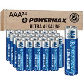 Powermax 24-Count Triple AAA Batteries, Ultra Long Lasting Alkaline Battery for Home and Office, 10-Year Shelf Life, Reclosable Packaging