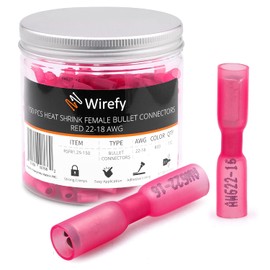 Wirefy Heat Shrink Female Bullet Connectors - Female Wire Bullet Connectors - Electrical Bullet Butt Terminals - Red 22-16 AWG 150 PCS