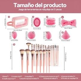 ASVEL 51 Piezas Set de Brochas de Maquillaje Profesional Completo, Rosa con Brochas de Maquillaje, Esponjas, Cuencos para limpiar y bolsa de maquillaje, para Maquillar Ojos Mejillas Rostro y Viajar