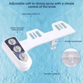Hibbent Bidet Attachment for Toilet with Self Cleaning Dual Nozzle, Hot and Cold