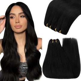 YoungSee Real Hair Wefts for Sewing Black 50 cm Wefts Real Hair Black Hair Wefts Real Hair Black Real Hair Wefts Straight Weave Extensions Real Hair Weft Double Wefts 100 g #1
