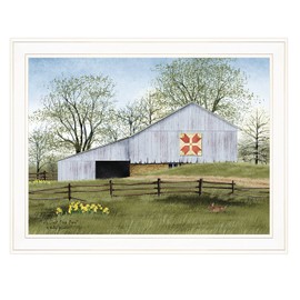 Trendy Decor4U "Tulip Quilt Block Barn by Billy Jacobs, Ready to Hang Framed Print, White Frame