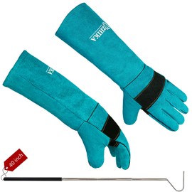 Uzhika Animal Handling Glove Bite Proof Gloves Scratch Resistant for Grabbing Reptile, Grooming, Trips to Vet. Puncture for Cat Dog Bird Falcon Livestock Snake with 40inch Collapsible Snake Hook