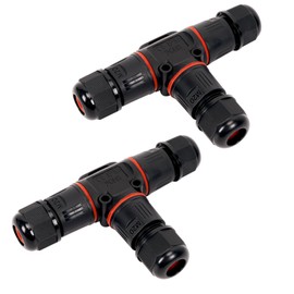 FOGAWA Pack of 2 Cable Connectors Waterproof IP68, T-Shape Junction Box, Waterproof Cable Connector, 3-Pin for Diameter 3-12 mm Cable Diameter, Connection Sleeve for Underground Cable, Connection