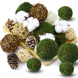 Yunsailing Set of 36 Natural Green Moss Decorative Balls Pinecone Cotton Balls Set for Centerpiece Bowls Rattan Wicker Balls Handmade Moss Balls for Christmas Garden Home Wedding Party Decor, 4 Sizes