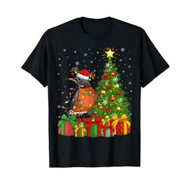 Xmas Tree Lighting Santa Hat American Robin Bird Christmas T-Shirt
