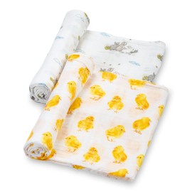 LollyBanks Swaddle Blanket | 100% Muslin Cotton | Gender Neutral Newborn and Baby Nursery Essentials for Girls and Boys, Registry | Chick and Bunny Rabbit 2 Pack