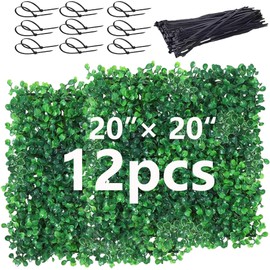 dainslef 20"x20" Artificial Grass Wall Boxwood Hedge Wall Panels, 12 PCS Backdrop Wall Privacy Fence with UV Protection for Outdoor Indoor Garden Fence Backyard