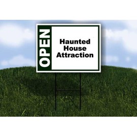 Haunted House Attraction Open Green 1 Double Sided 18x24 in Yard Road Sign w/stand