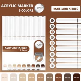 Yolaka Water Based Acrylic Paint Markers, 9 Colors Acrylic Paint Pens Set with Soft Brush Tip, Marker Pen for Rock Painting, Egg, Wood, Glass, Paper, Mugs, Acrylic Painter Ink (Maillard Series)