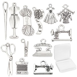 SUNNYCLUE 1 Box 72 Pieces 12 Styles Tibetan Style Sewing Theme Charms Clip Needle Sweater Scissors Alloy Pendant Jewellery Dangle For DIY Earring Necklace Bracelet Jewellery Making Key Chain