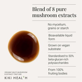 KIKI Health - Organic Multi-Mushroom Extract Tincture - 8 Mushroom Blend for Immune Support, Cognitive Clarity & Stress Resilience - Full-Spectrum Fruit Bodies & Sclerotium - 50ml