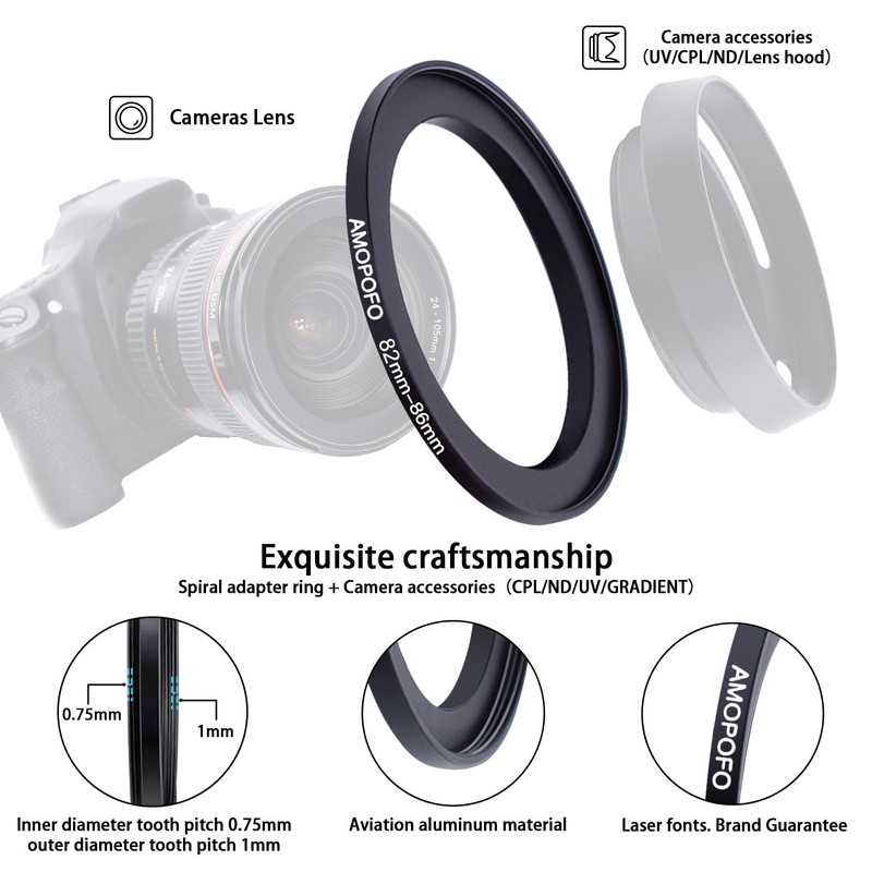 82mm to 86mm Step-Up Ring Filter adapter/82mm to 86mm Camera