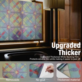 Neepanda Stained Glass Window Film, Static Cling Window Privacy Film with Installation Tools, UV Sun Blocking Decorative for Bathroom, Door, Cupboard, Colorful Checkered,17.5 x 78.7inch