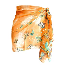 Block Garden Traje de baño para mujer, falda de gasa mini para pareo de playa, X-D Butterfly Orange, L