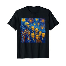 Founding Fathers Starry Night Van Gogh 4th Of July Men Women T-Shirt