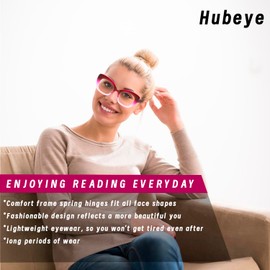 Hubeye 3 Pack Cat Eye Reading Glasses for Women Oversized Blue Light Blocking Fashion Reader with Spring Hihinge （Black/Tortoiseshell/Purple +3.5）
