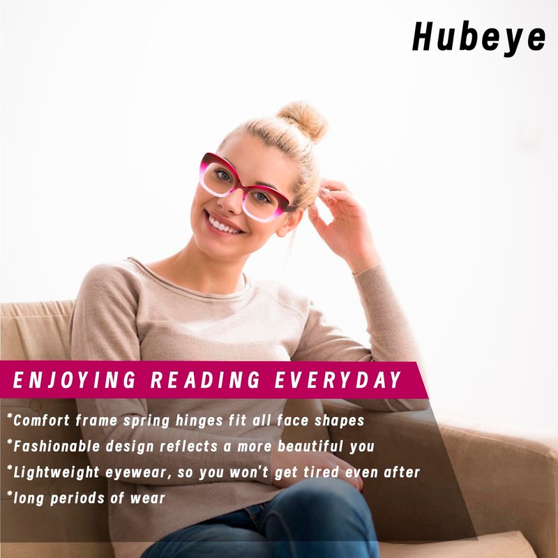 Hubeye 3 Pack Cat Eye Reading Glasses for Women Oversized