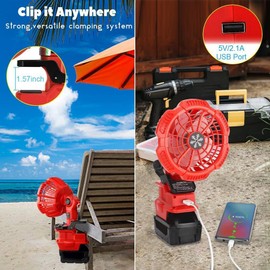 WaxPar Clip Fan Compatible with Milwaukee 18V Battery, 3 in 1 Camping Fan Cordless Clamp with USB Port 3 Speed Settings, Clamping Capacity, Adjustable Head