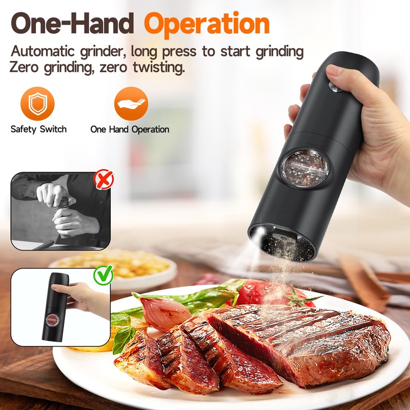 Electric Salt and Pepper Grinder Set (2 Pack), USB Rechargeable