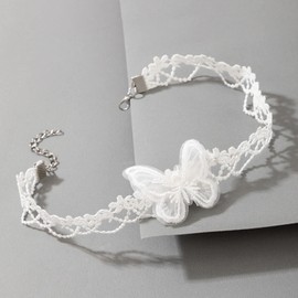 Zeshimb White Lace Butterfly Choker Necklace Elastic Lace Necklace Jewelry for Women