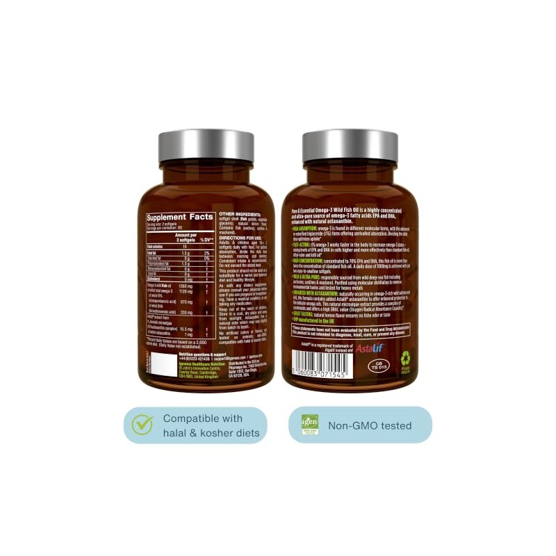 Pure & Essential Super Concentrated rTG Omega 3 1000mg, Wild