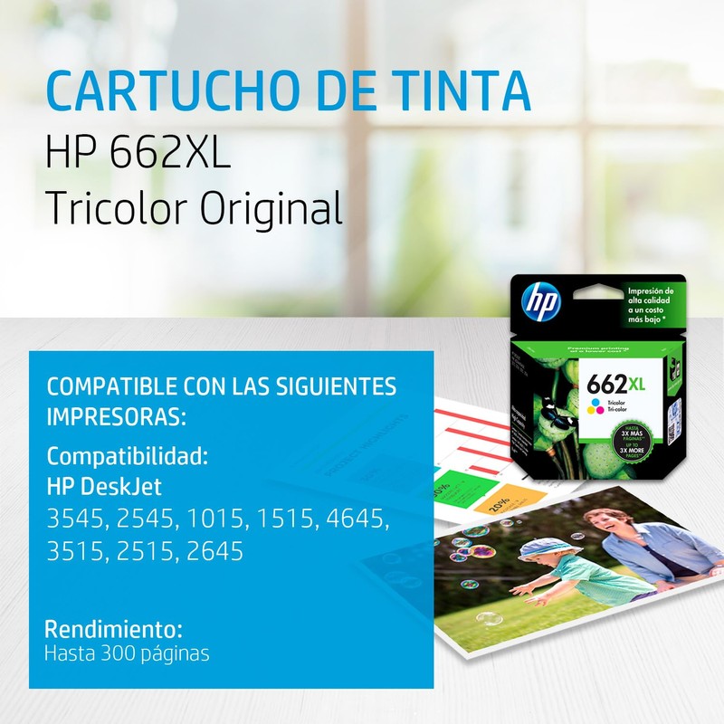 Cartucho de tinta HP 662XL Tricolor Original (CZ106AL)
