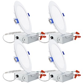 TORCHSTAR 6 Inch Ultra-Thin LED Recessed Light with Junction Box, 2700K Soft White, 12W 100W Eqv. Dimmable Slim LED Downlight, ETL and Energy Star Certified, Pack of 4