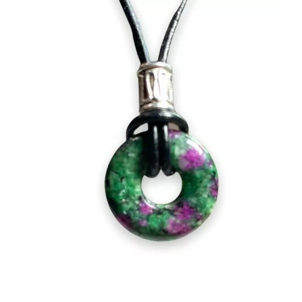 Cisco Handmade Ruby Zoisite Donut Pendant Necklace Girl Gift 18mm