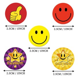3 Rolls of 1500 Smiley Stickers Smiley Stickers Round 2.5 cm Star Reward Sticker Teacher Reward Stickers for Home School Office To Interact Between Teachers and Students Emoji Stickers
