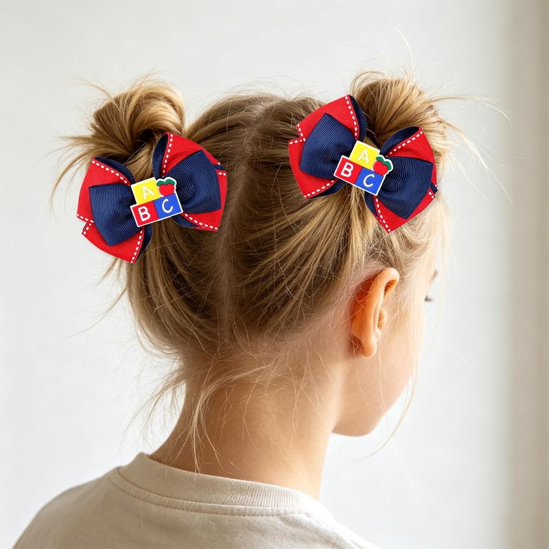 Back to School Hair Bow Clips with Alligator Clip ABC