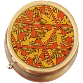 Birds Art Nouveau Tessellation Brass Round Pill Box