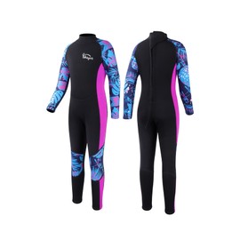 Yikayin Kids Wetsuit Full Length, 2.5MM Teens Diving Swimming Suit Back Zipper, Boys Girls Neoprene Wetsuit for Swimming Diving Snorkeling Surfing SUP - Purple Teens M